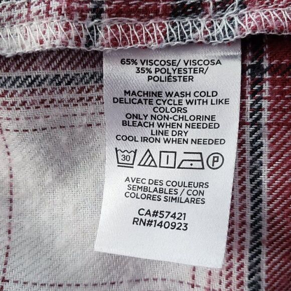 LOFT Plaid Long Sleeve Top Size XS Red Black White Button Front Mandarin Collar - Picture 7 of 7